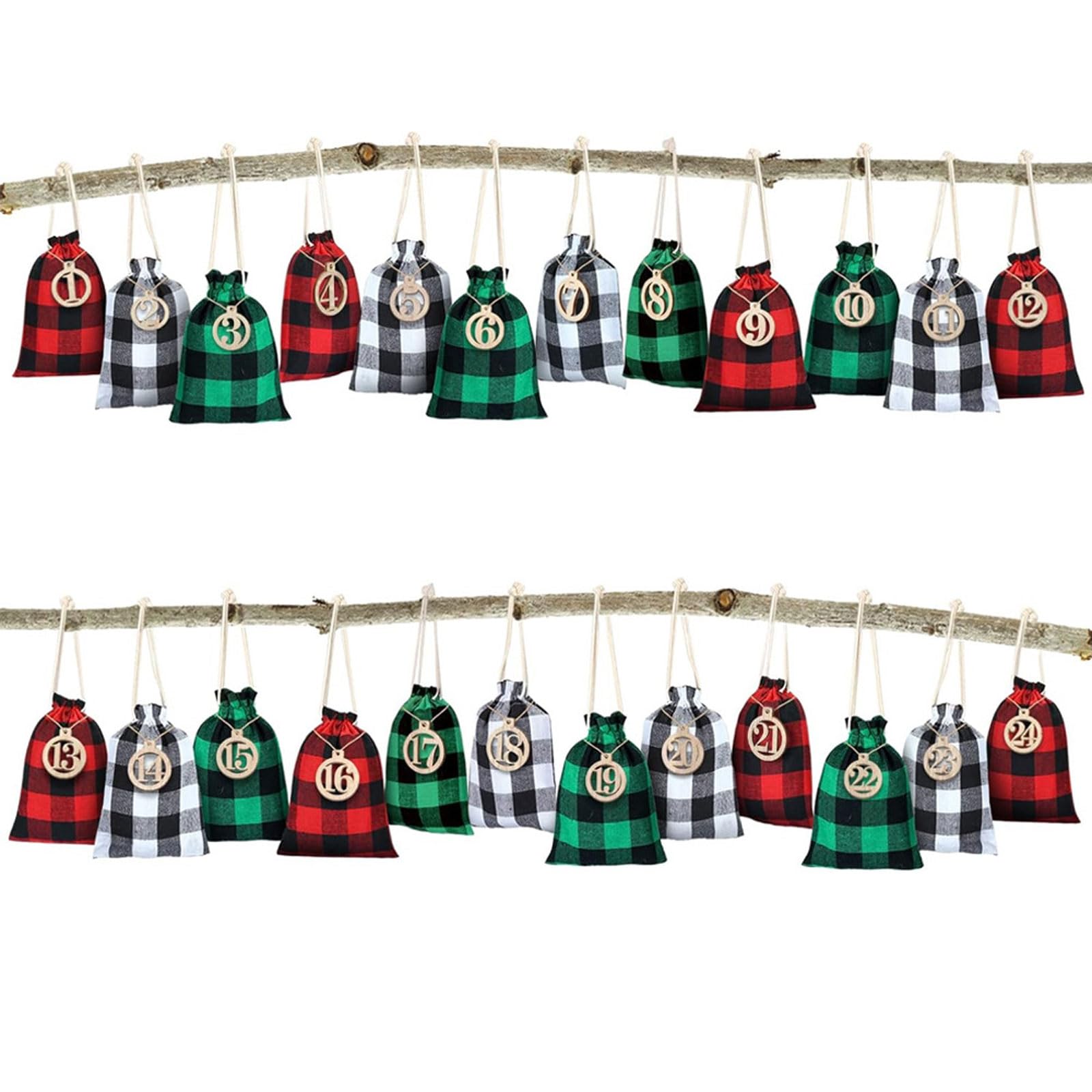 24 szt. Torby do pakowania cukierków, torby na ciasteczka ze sznurkiem, torebki słodycze upominki przyjęcie świąteczne, Christmas Party(Christmas Pattern Plaid (3 Pieces Each in 8 Styles)
