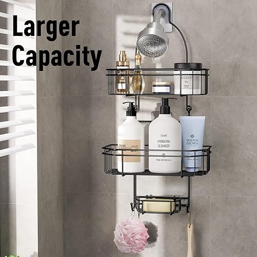 Miniatura 3 de LEEDA - Organizador de ducha colgante para baño, con ganchos para maquinilla de afeitaresponja, cesta de jabón