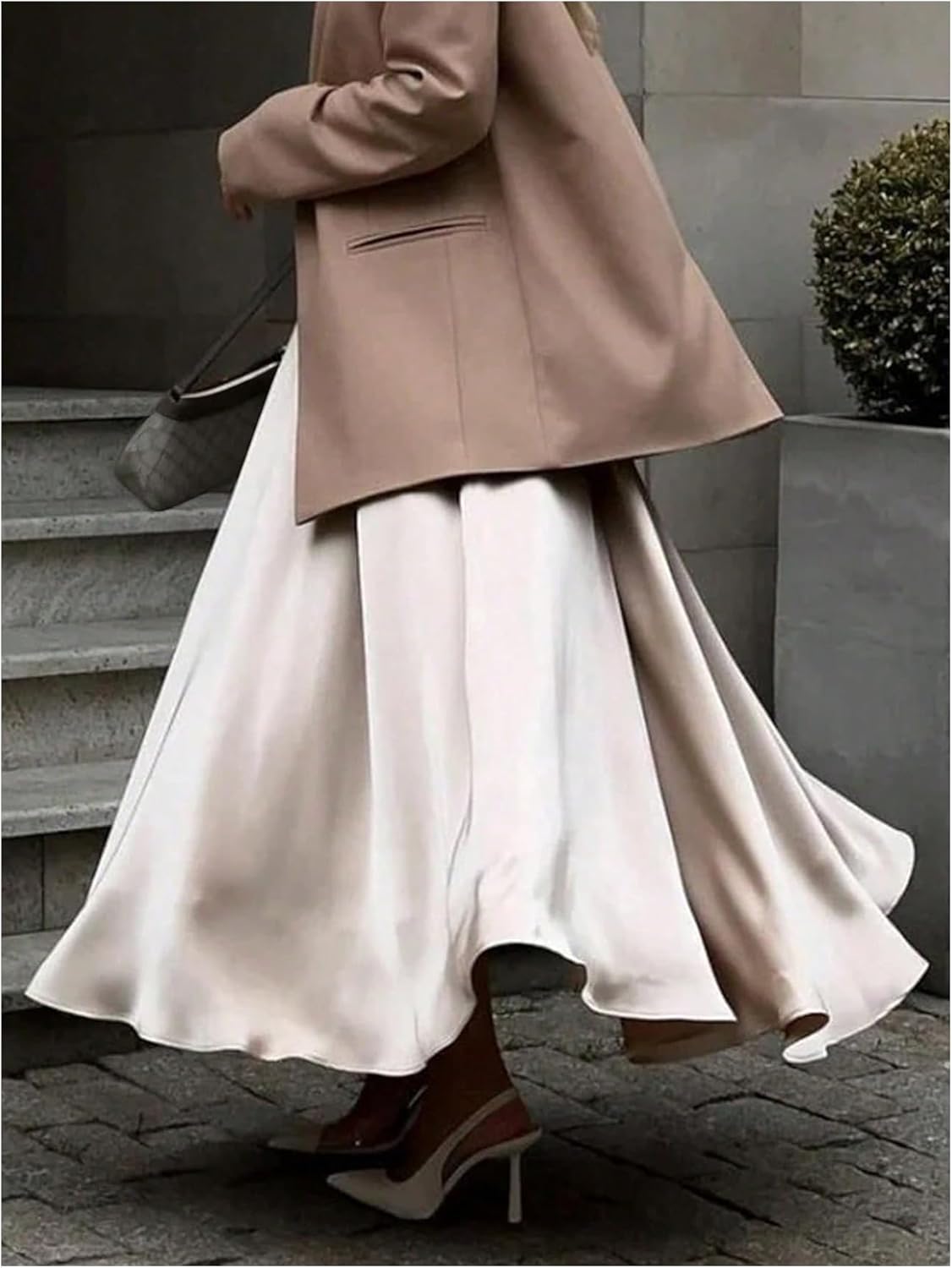 Women's Elegant Satin Maxi Skirt High Waisted Flowy Work Office Skirts - Image 3