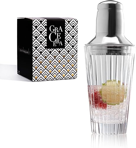 Grace Era Coctelera de cristal, juego de barra de vidrio Martini Shaker de 17 onzas, mezclador de margarita profesional, mezclador de margarita,