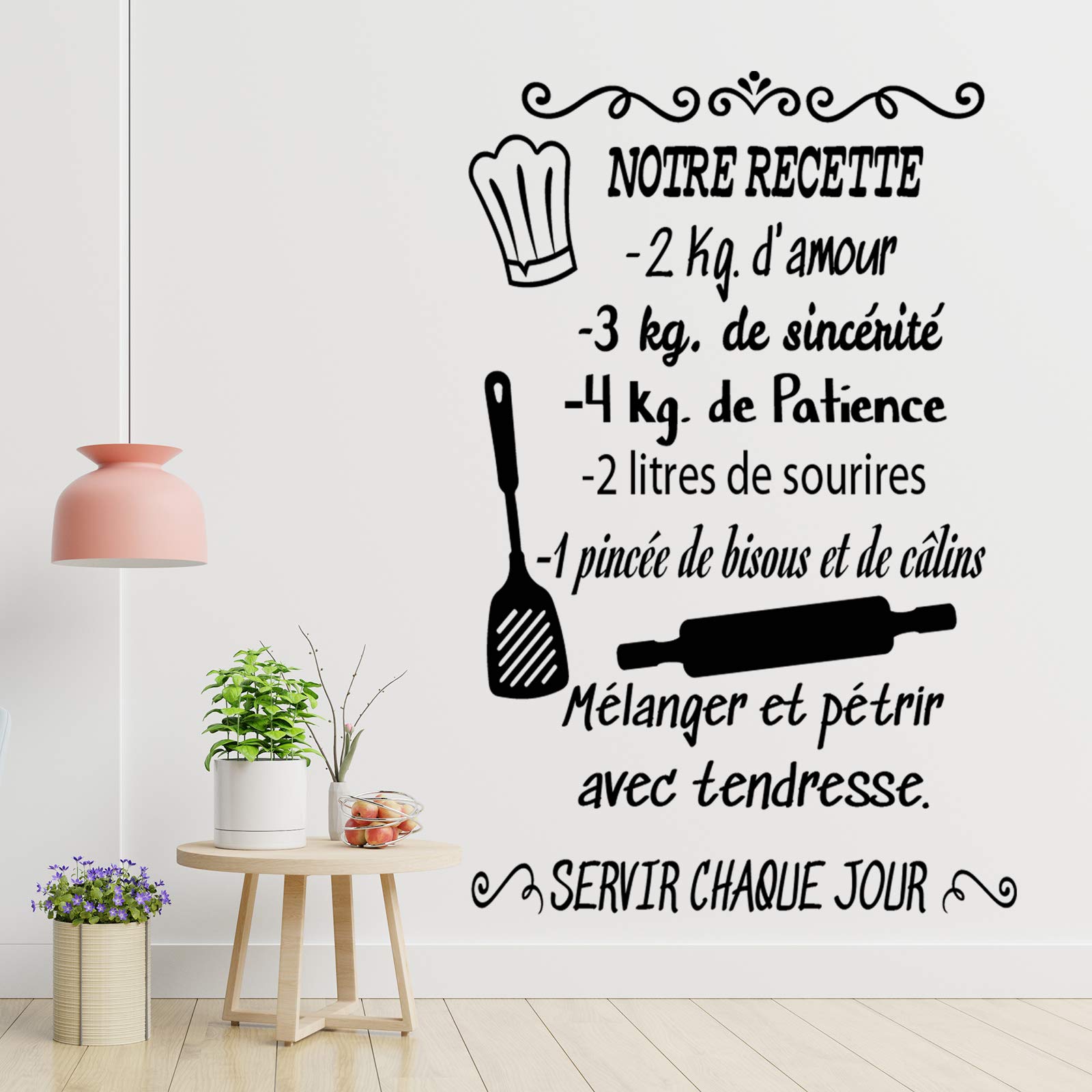 Autocollant mural décoratif en français « NOTRE RECETTE » Autocollants muraux en français aux phrases célèbres. Autocollant lettre Docliick DC-048-FR