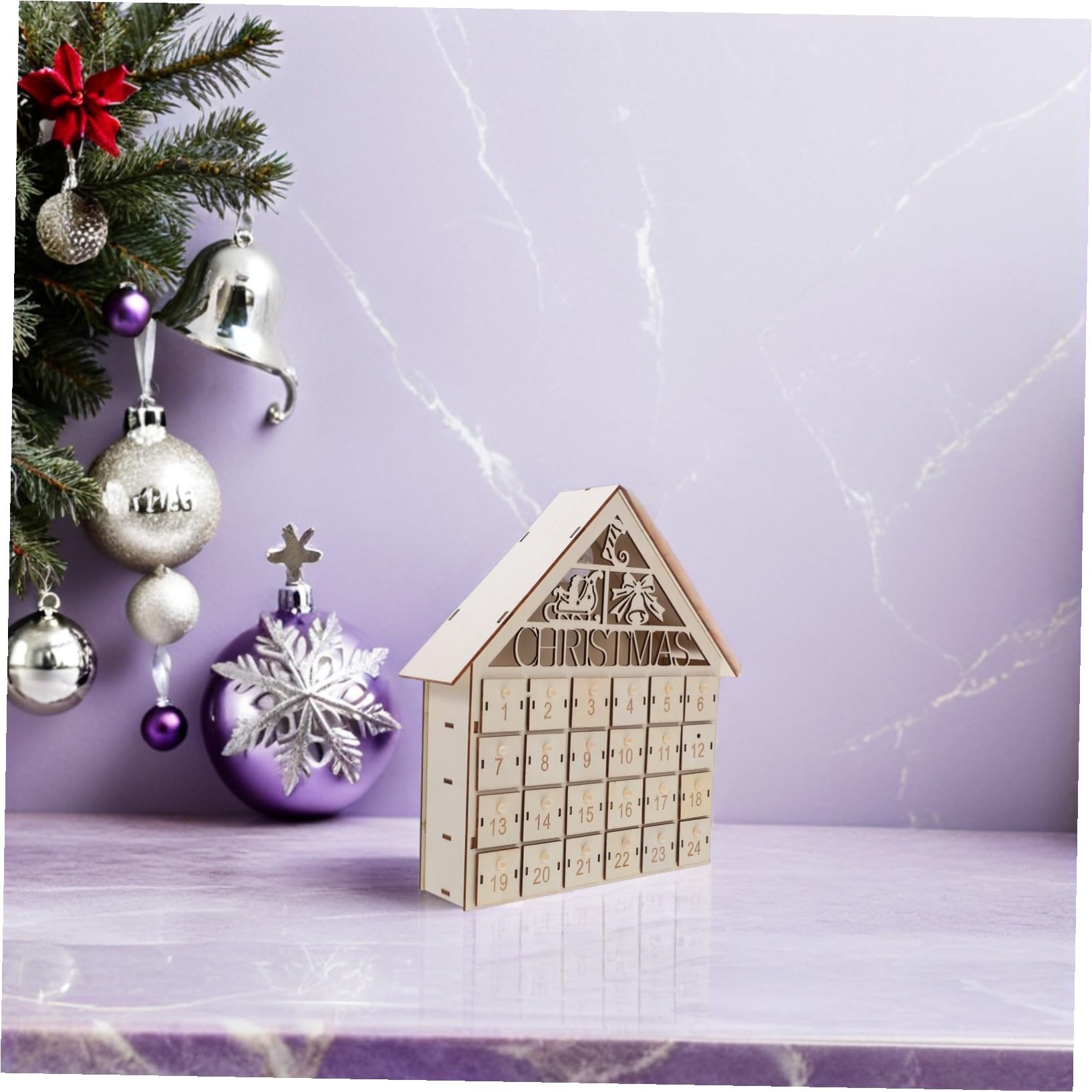 Cabilock Calendario Avvento in Legno con LED per Natale Riutilizzabili per Conto alla Rovescia Festivo Decorazione Casa Legno