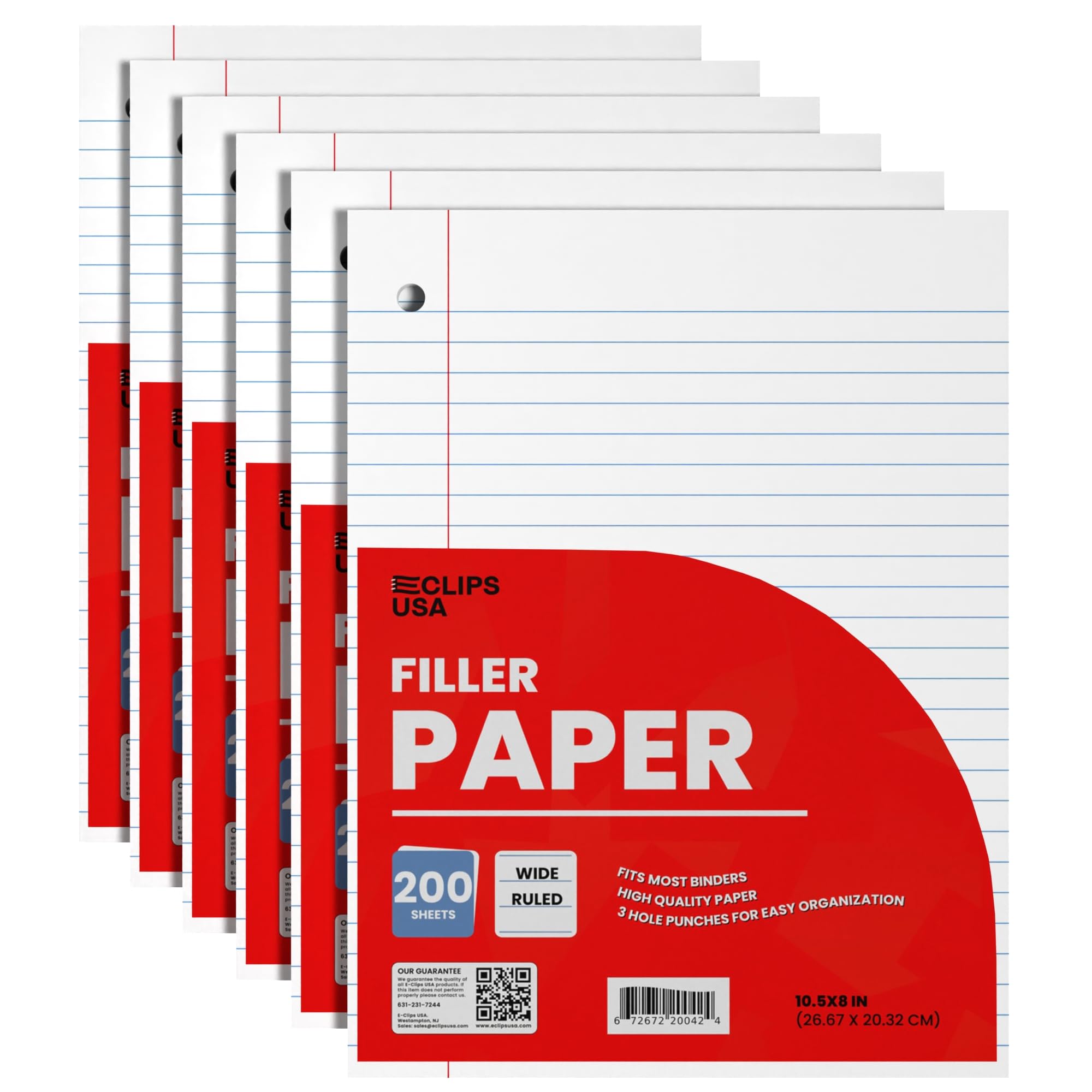 Wide Ruled Loose Leaf Paper Wide Ruled Notebook Paper Lined Writing Filler Paper 10.5” x 8” 56 gsm 1200 Sheets 200 Sheet Per Pack (6 Pack)