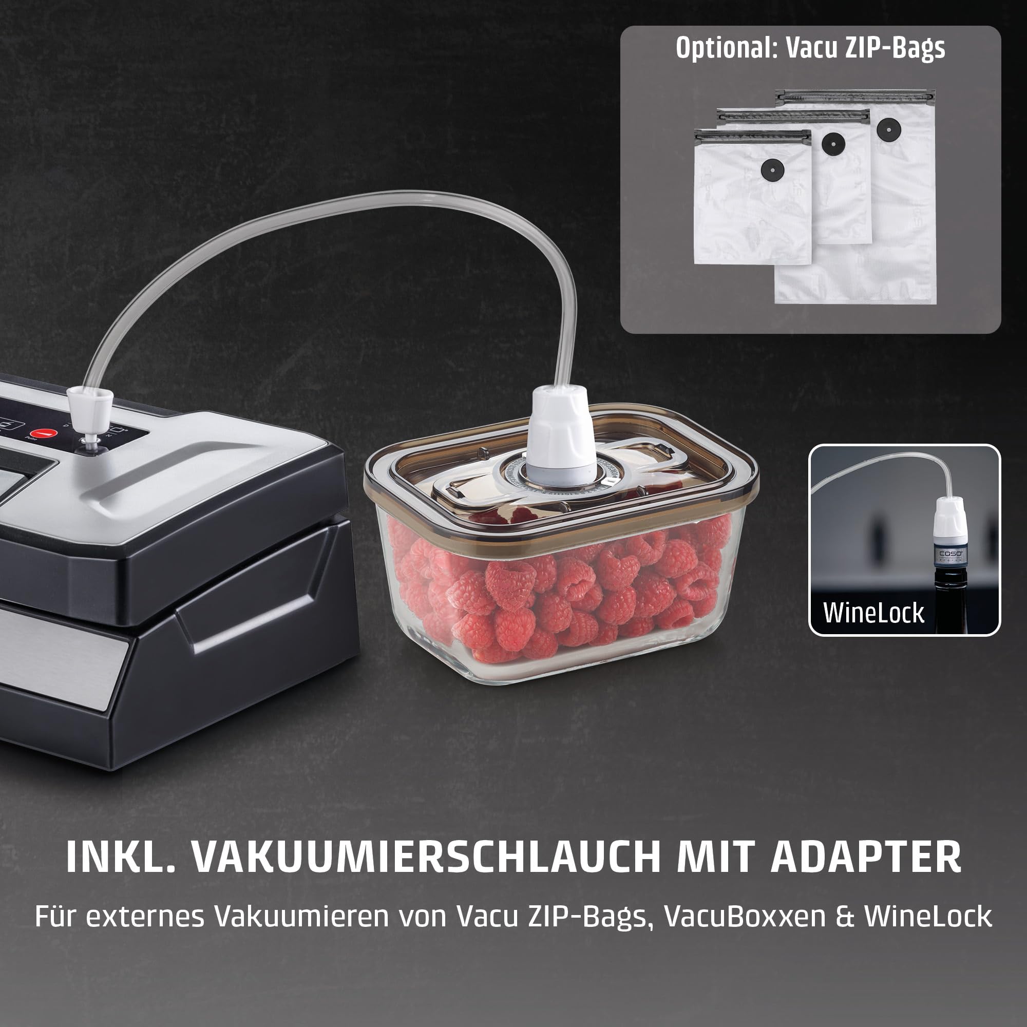 CASO VRH 700 advanced Pro Vakuumierer Testsieger, 150 Vakuumiervorgänge nonstop, doppelte Schweißnaht, 20 Liter/Min, Cutter, inkl. 2 Profi- Folien, inkl. 2 VacuBoxxen, inkl. 2 Aromaverschlüssen