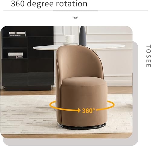 Miniatura 2 de Set of 1 Upholstered Kitchen & Dining Room Barrel Chair, Mid Century Modern Round Velvet 360 Degree Swivel Armless Accent Makeup Vanity Side Chair