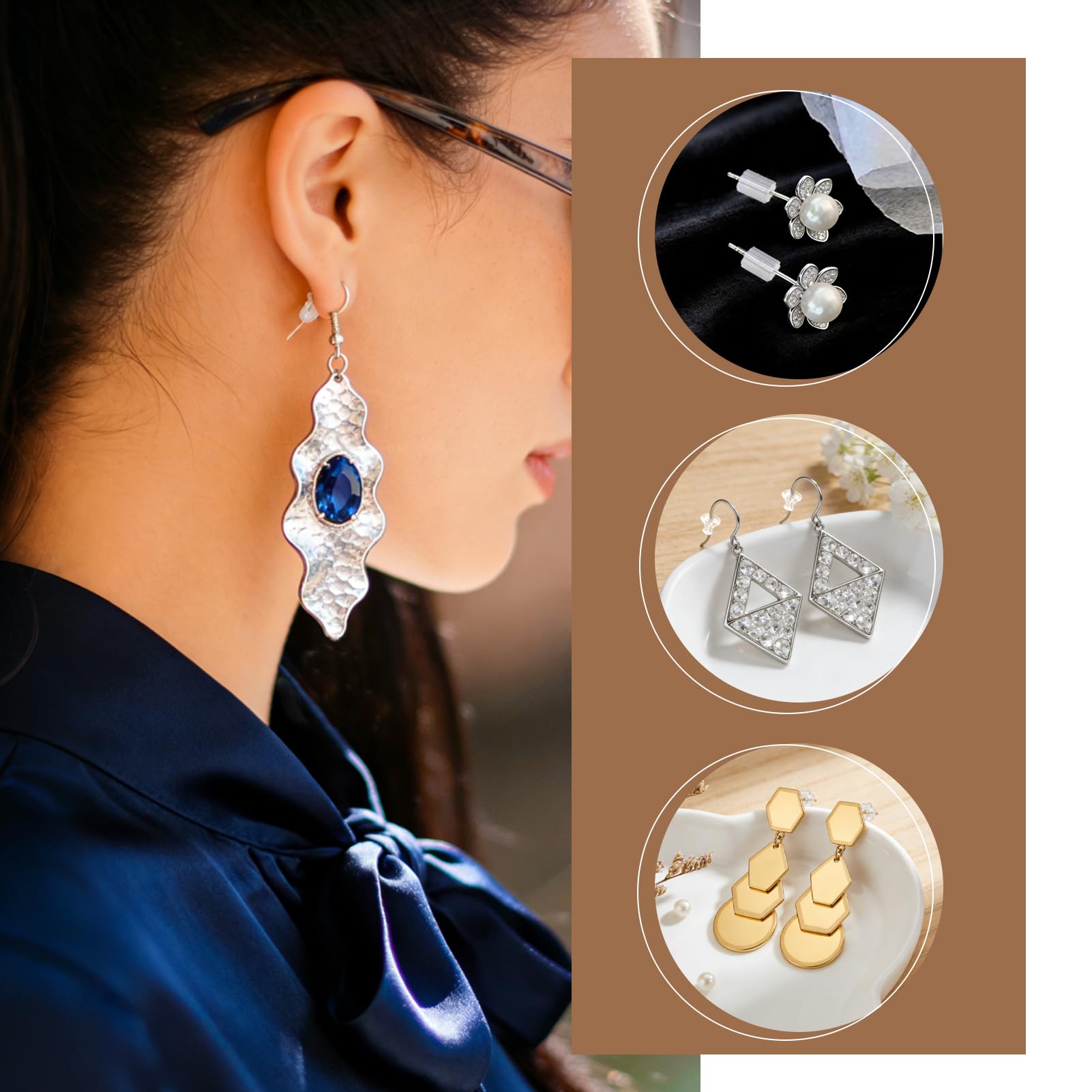TOAOB 600 Pièces Fermoir Boucle d'Oreilles Silicone 8 Styles Plastique Transparent Hypoallergénique Taille Mixte pour Fabrication de Bijoux