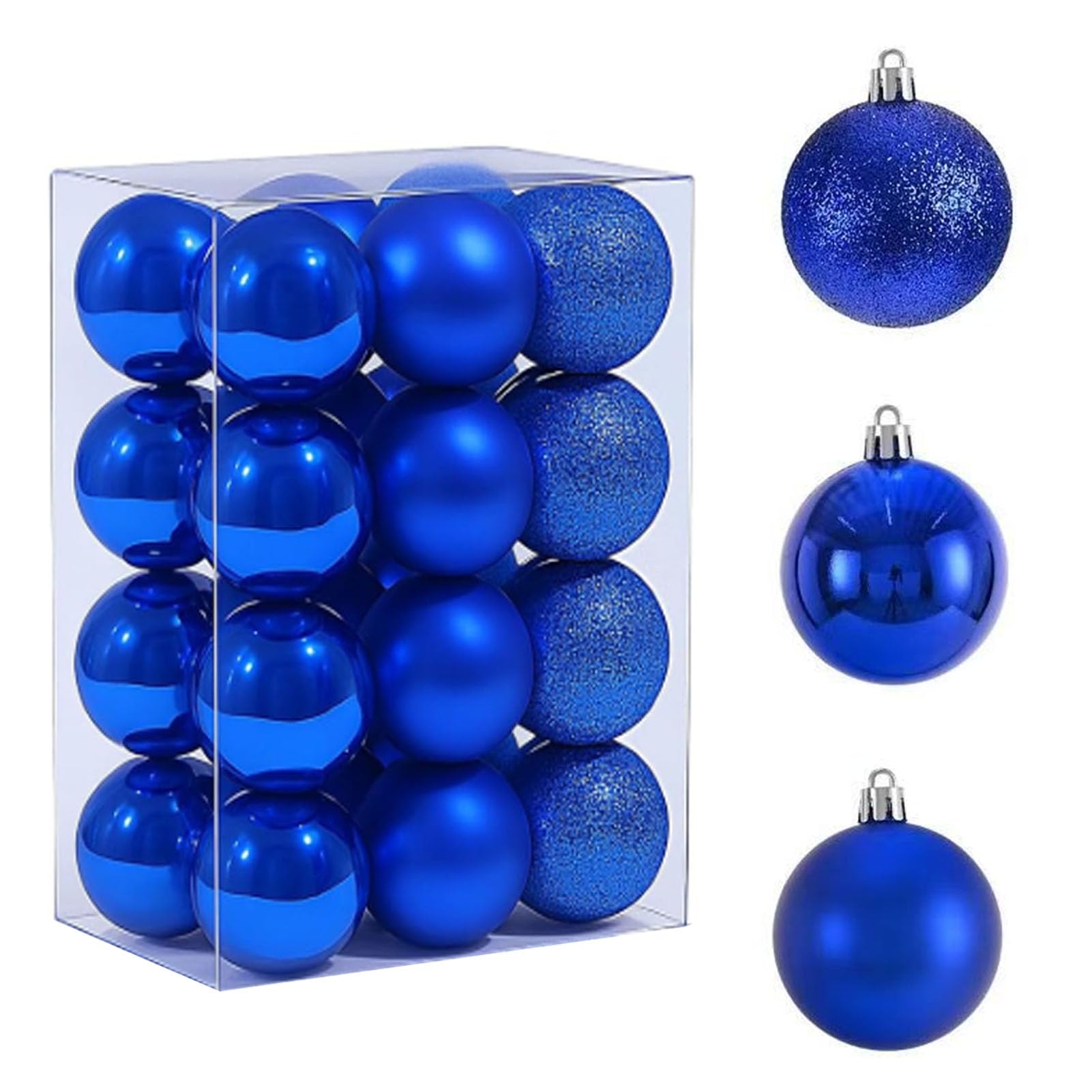 HongChelle 24 Pcs Christmas Tree Decorations, Xmas Hanging Ornaments ball, 3 Styles Blue Plastic Christmas Baubles, Small Shatterproof Balls for Home Festival Party Wedding, 3 cm