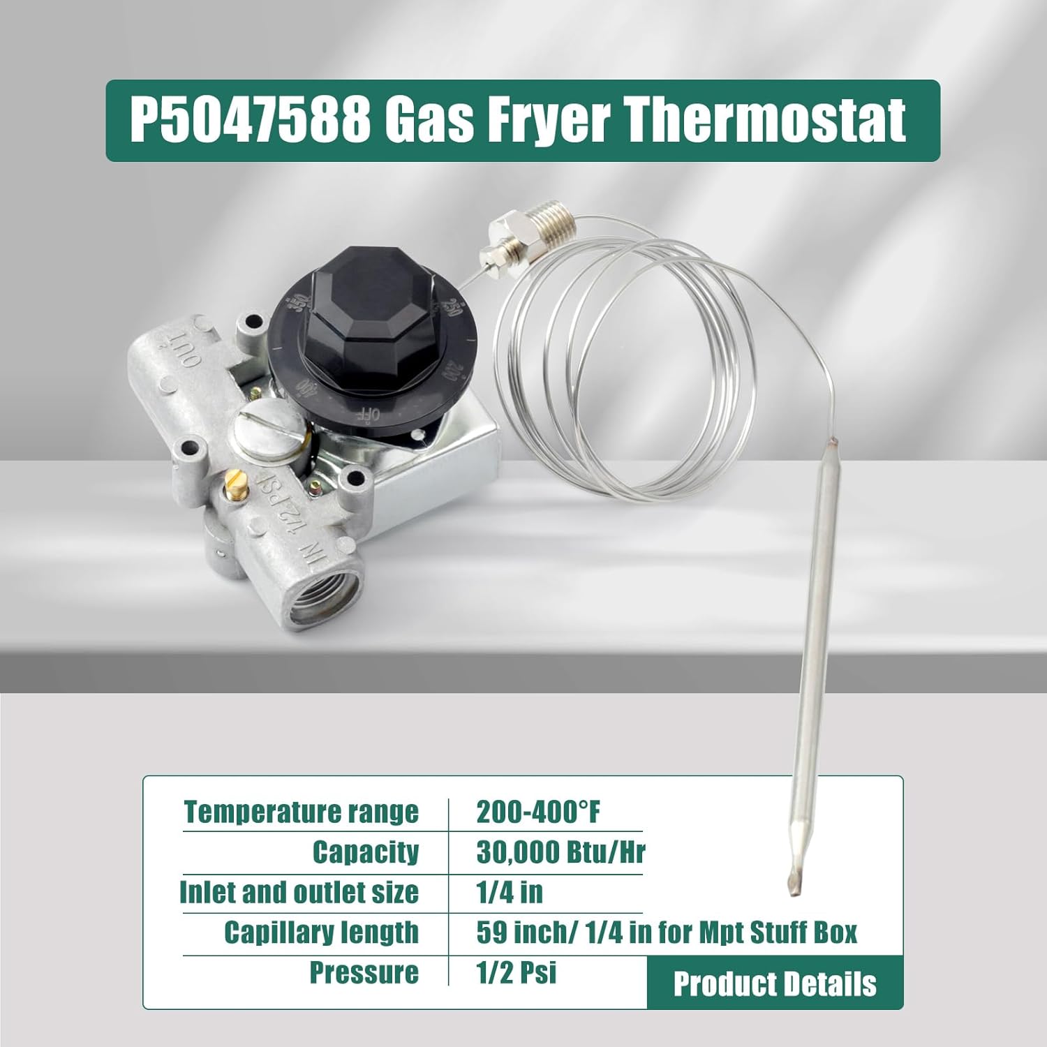 YUXIVCNE P5047588 Gas Fryer Thermostat 200-400 F Range 1/4 In Stuff Box for Mpt Replacement for Pitco GSA60301800 4290-006 P5047590, Temperature Controller with Knob