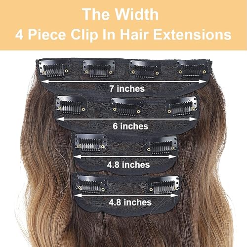 Miniatura 2 de 4 extensiones de cabello con clip de 20 pulgadas, extensiones de cabello sintético grueso con clip, para mujer (marrón chocolate degradado a rubio