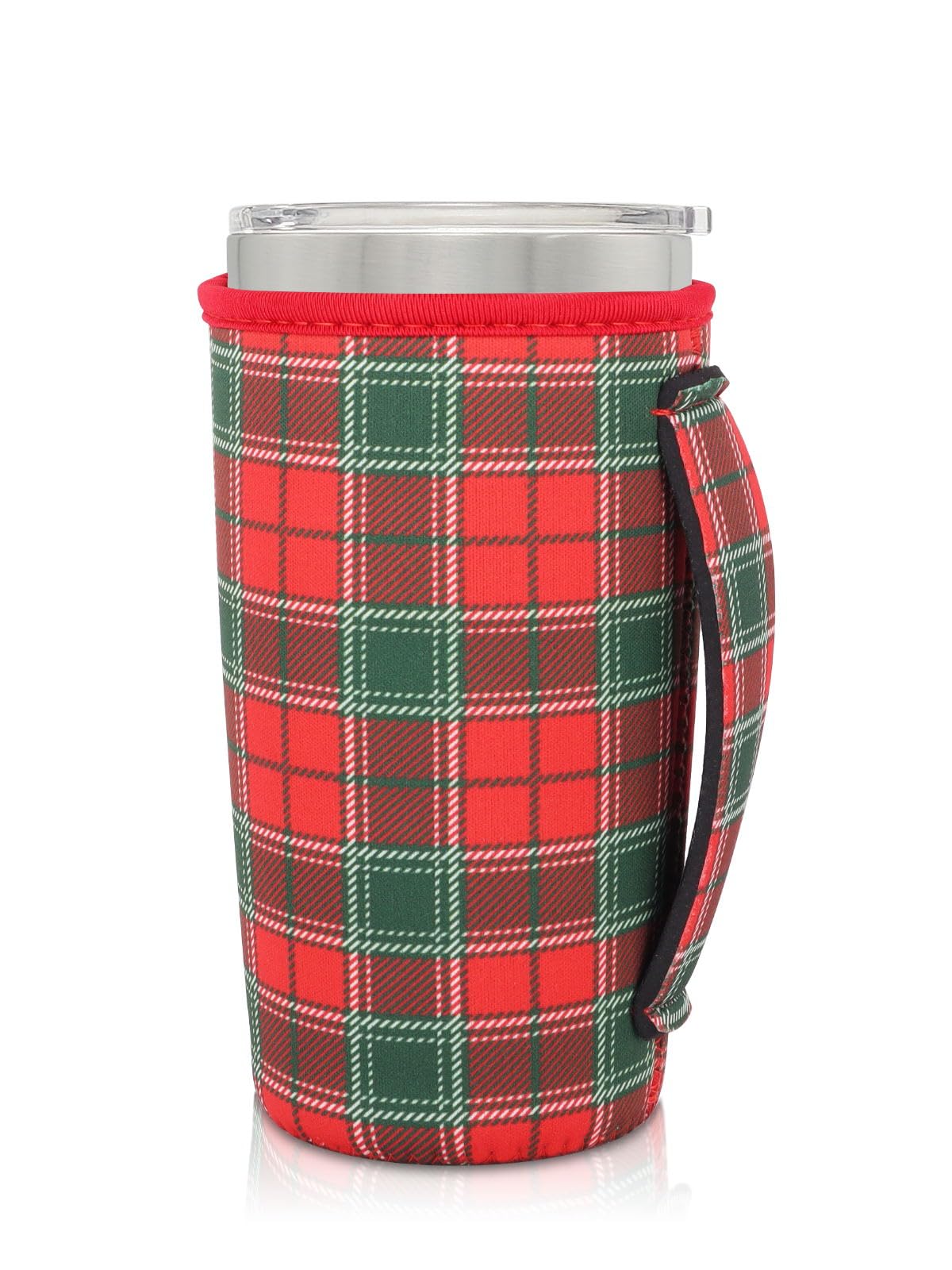 AJLTPA Neoprene Insulated Sleeves Cup Holder with Handle for 20oz Tumbler Cups, Reusable Iced Coffee Sleeve Compatible with Starbucks Trenta, Dunkin Large, more(Buffalo Check)