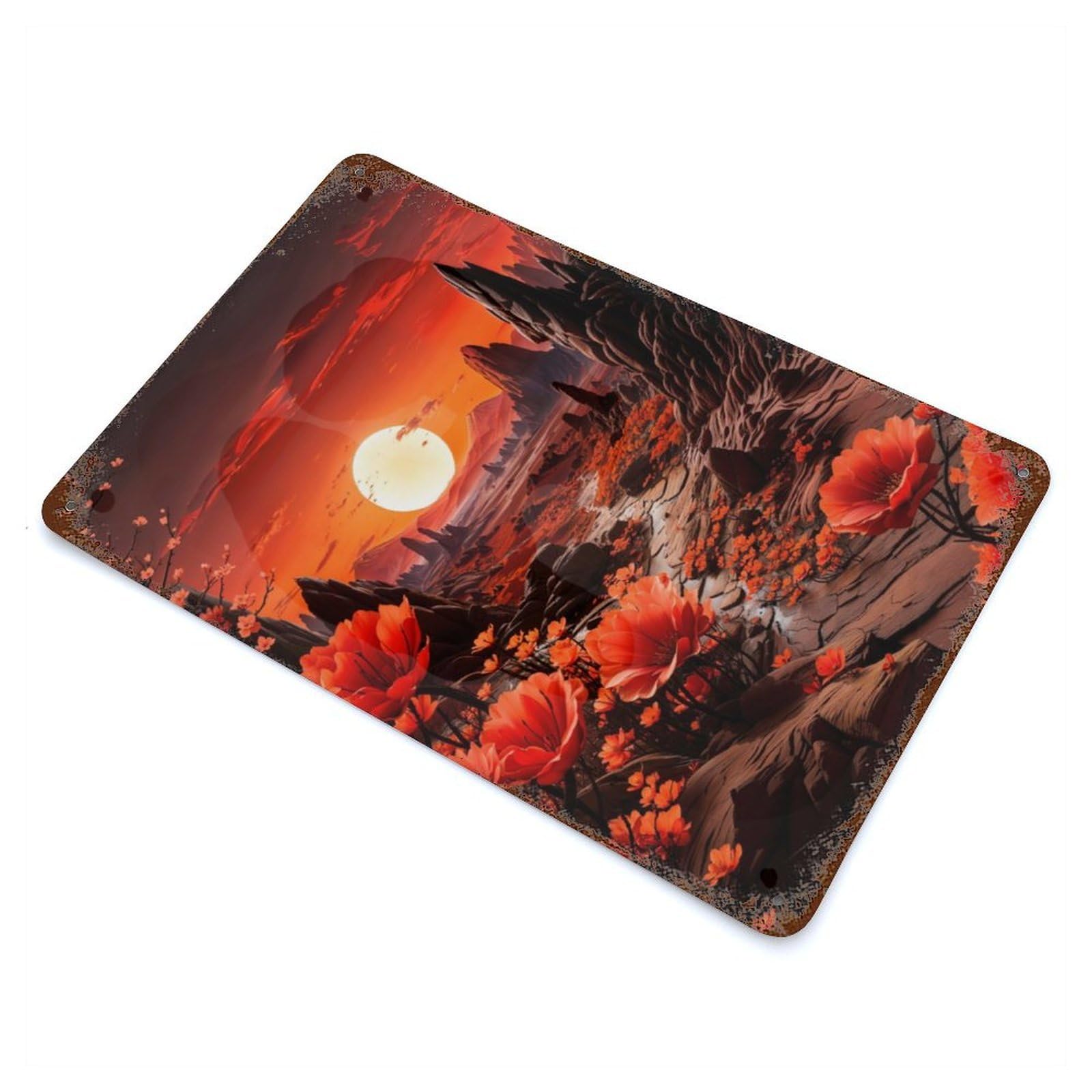 Flowers in The Desert Vintage Wall Sign 11.8"x7.9", Rust Effect Metal Decor for Farmhouse, Kitchen And Entryway Decor