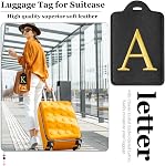 Personalized Initial Luggage Tags for Suitcases,Leather Letter Cute Luggage Tags with Privacy Name Card,Embroidered Monogrammed Travel Bag Backpack Tag Gifts for Women Kids Girls Teens(Black-A)