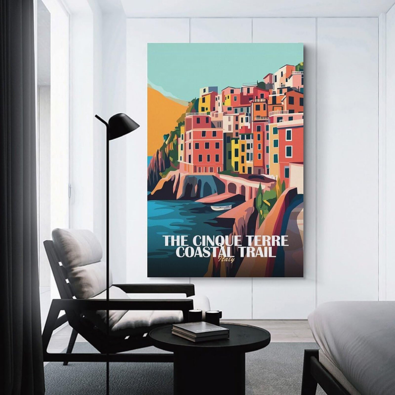 Junmoney Cinque Terre Coastal Trail Italy Canvas Art Print, 20x30inch(50x75cm), for Wall Displays, Bedrooms Or Room Updates, Home Wall Art for Statement Displays