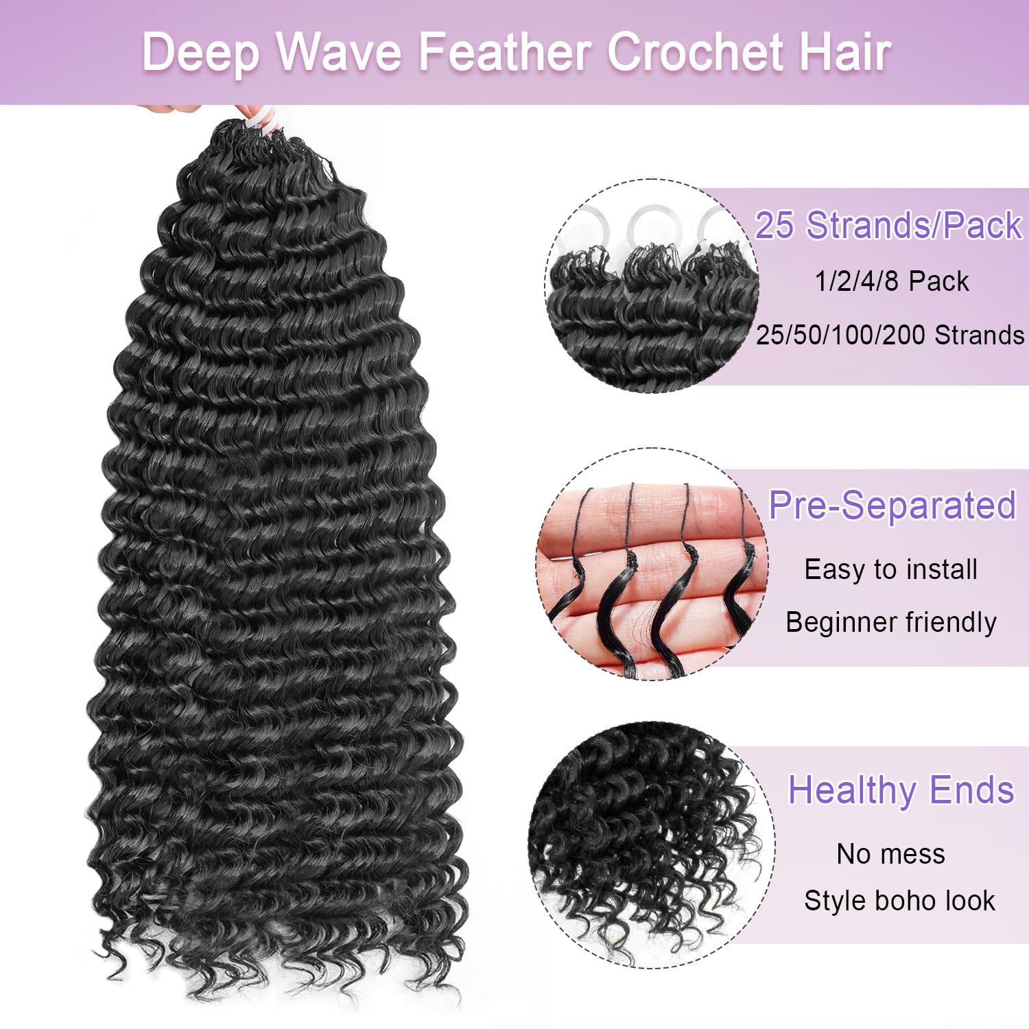 Amazon.com : Deep Wave Feather Crochet Hair,25 Strands 