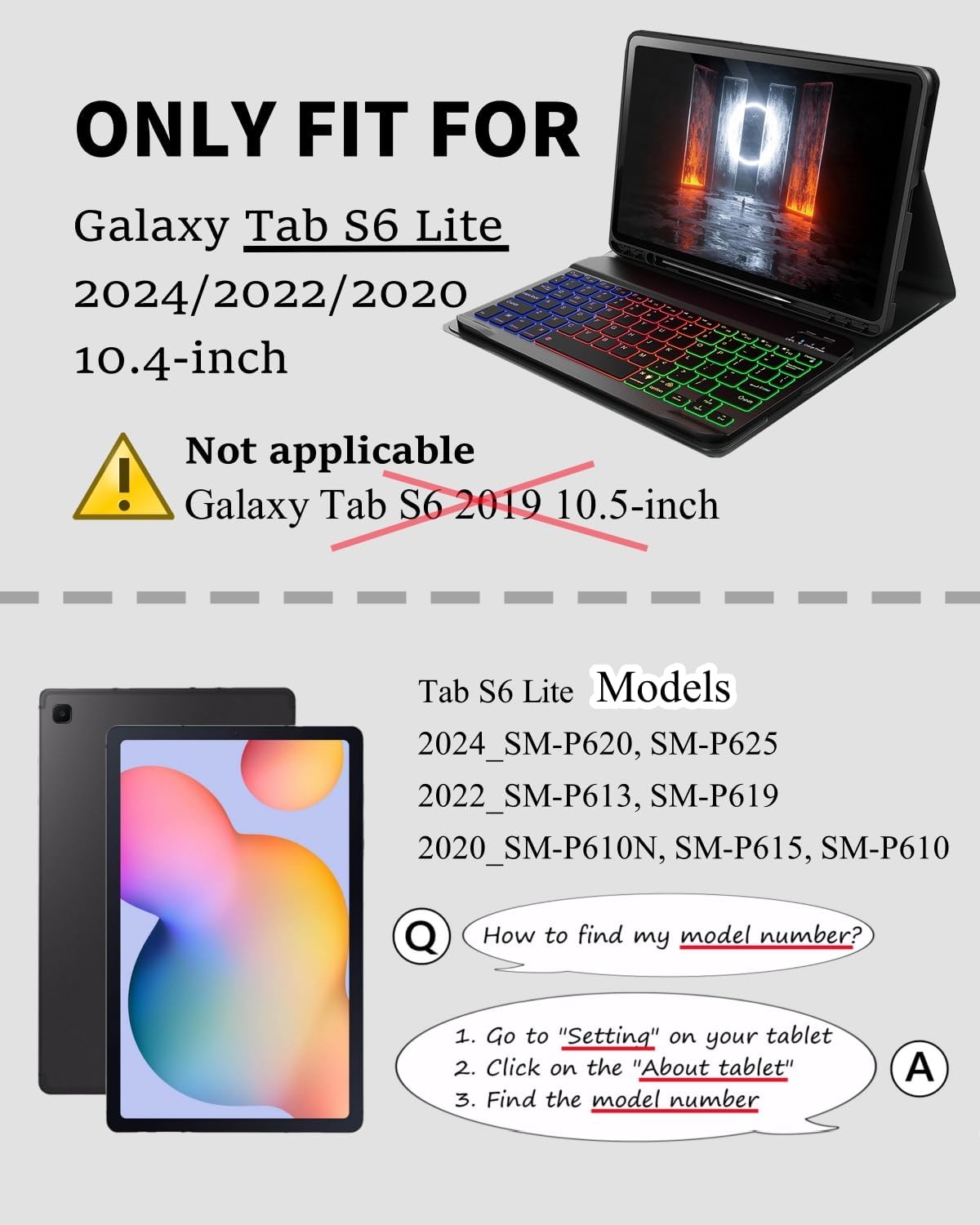 for Tab S6 Lite Case with Keyboard Samsung Galaxy Tab S6 Lite 10.4-inch 2024/2022/2020 Dazzle Magic Keyboard Backlit Built-in Pencil Holder with Mouse Black