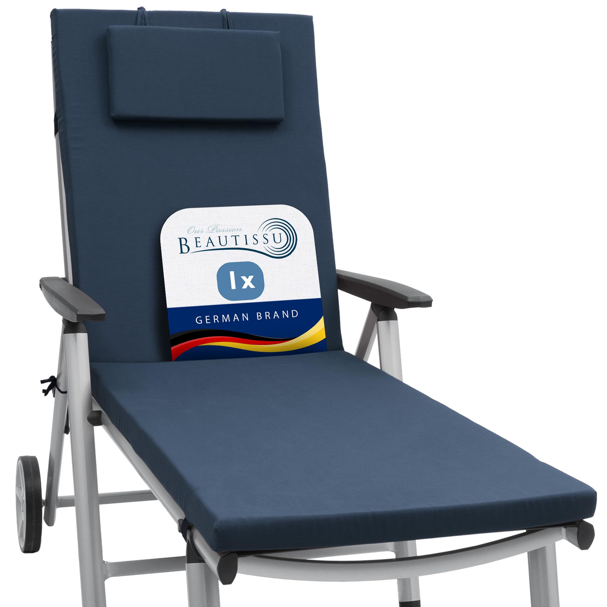 Beautissu Blue Sun Lounger Cushion 200X60x5cm Loft Rl - Garden Recliner Sunbed Cushion For Patio Balcony Terrace - Uv-Light Resistant Steamer Relaxer Sunlounger Bed Pad