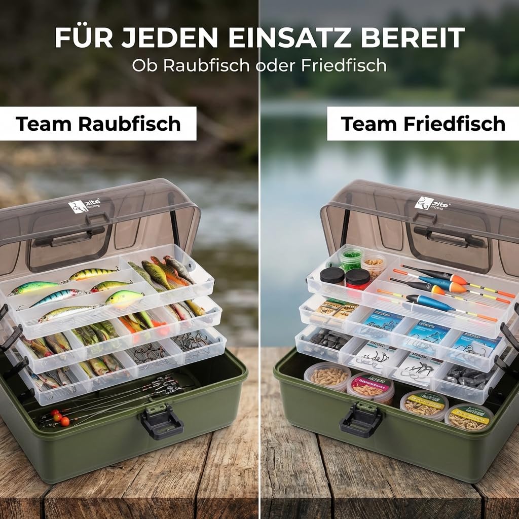 Zite Fishing - Valigetta da pesca con 3 negozi, per accessori da pesca, 36,5 x 22 x 20 cm
