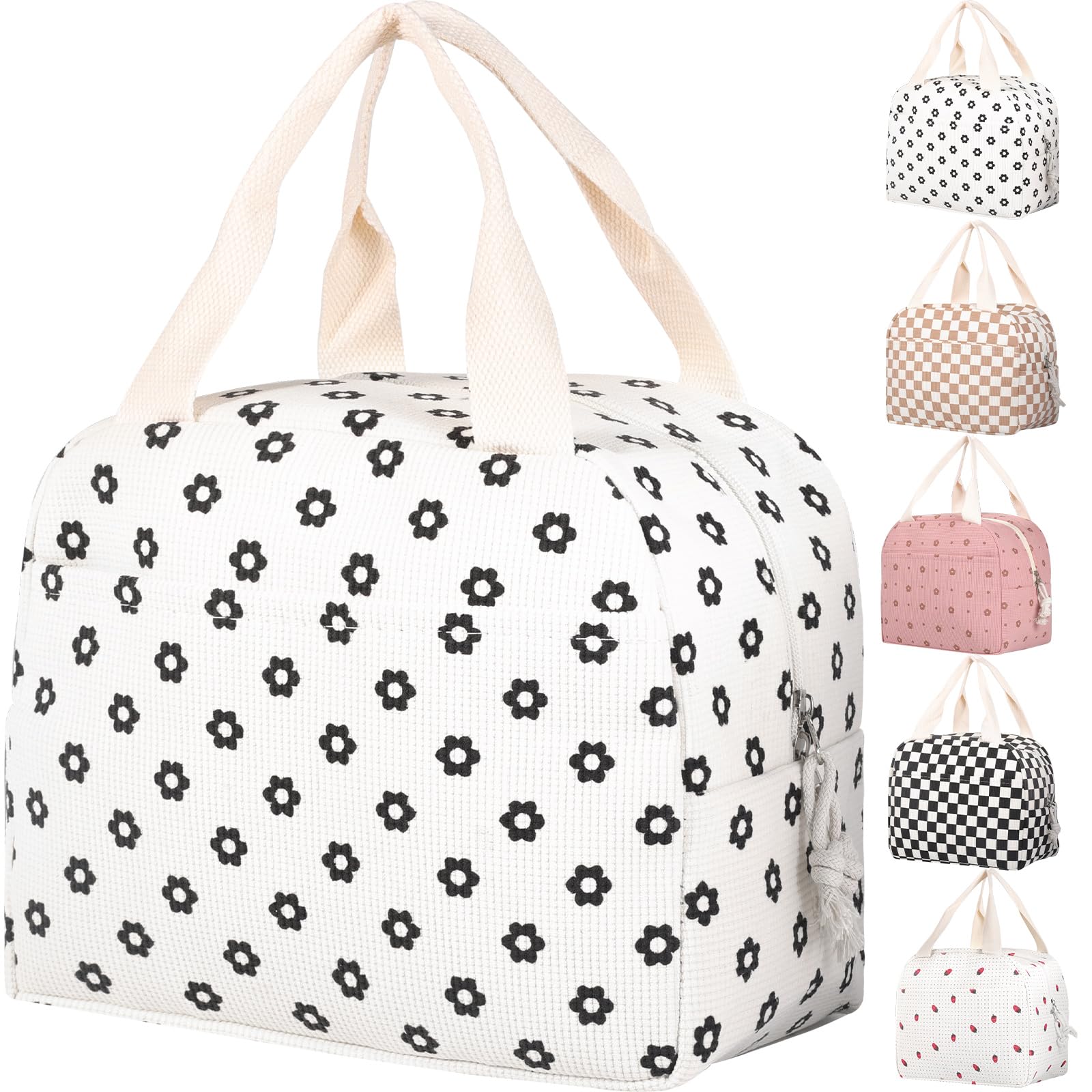 KINGTLE Insulated Lunch Bag, Large Capacity Lunch Bags for Women Girls with Front Pocket Aluminum Lining, Reusable Lunch Bag for Work School Picnic Gym Beach, Lightweight Thermal Tote Bag Lunch Bag