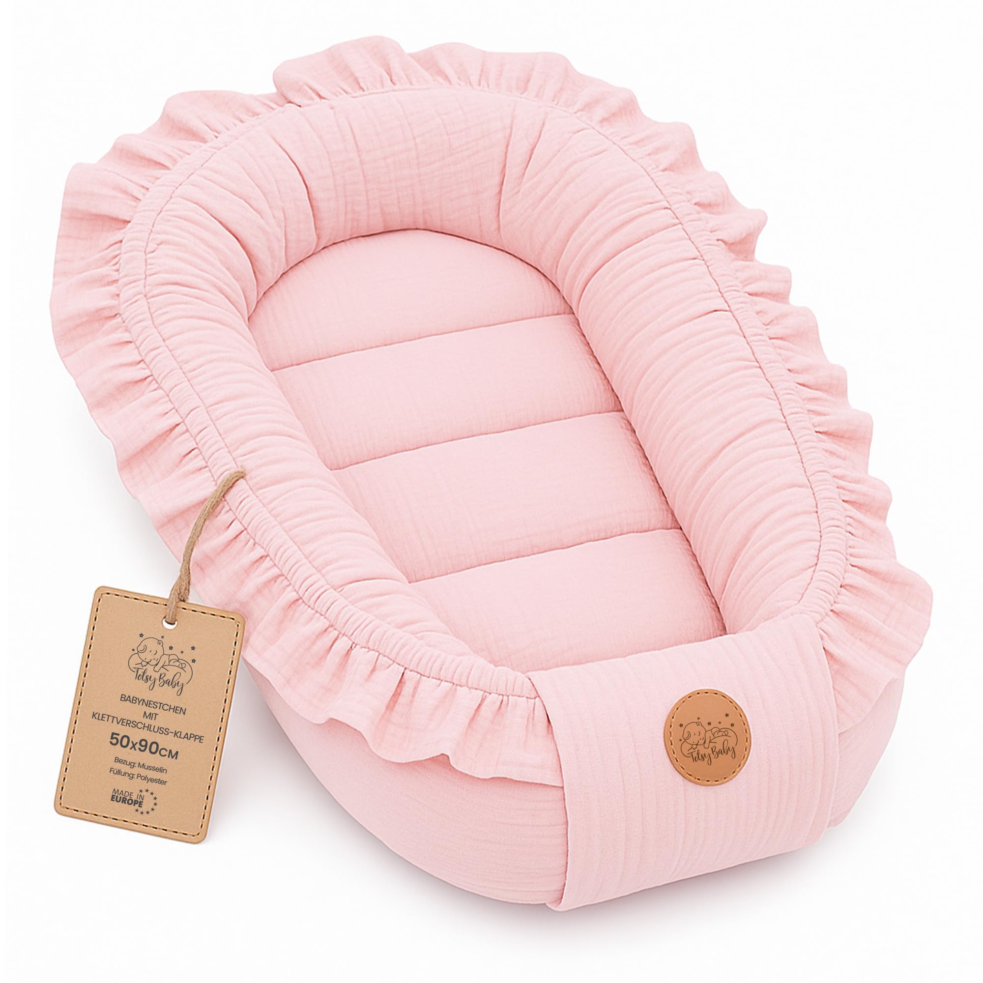 Mussola Riduttore lettino neonato - 90x50 cm baby nest trasportabile per neonati nido culla pod cocoonababy babynest antisoffoco Rosa cipria