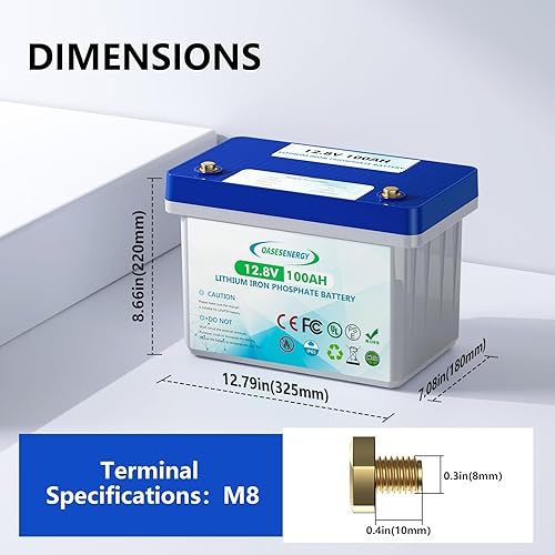 Miniatura 3 de Oasesenergy Batería LiFePO4 de 12 V 100 Ah, batería de litio de ciclo profundo integrada 100 A BMS, hasta 15000 ciclos, perfecta para viajes en RV,