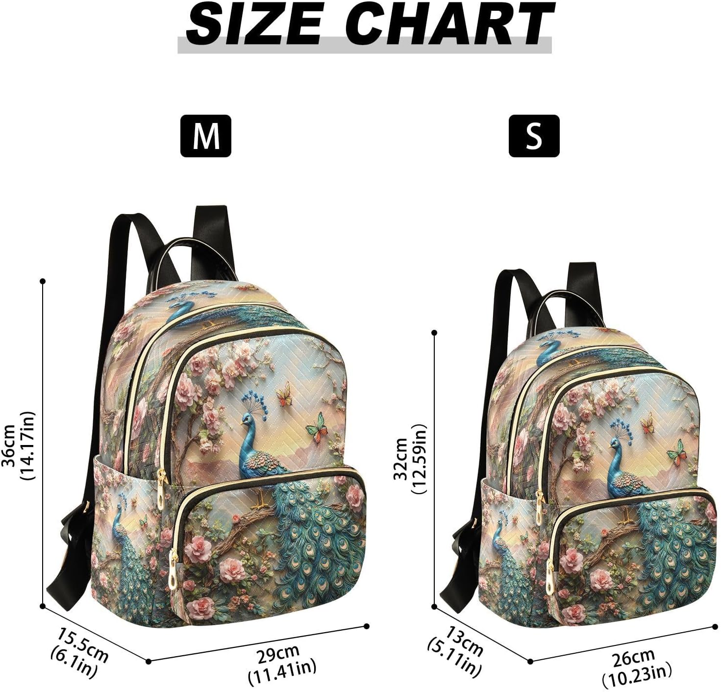 ALAZA Peacock Butterfly Peony Women Backpack Purse Ladies Fashion Shoulder Bag Daypack Travel Bag 10L
