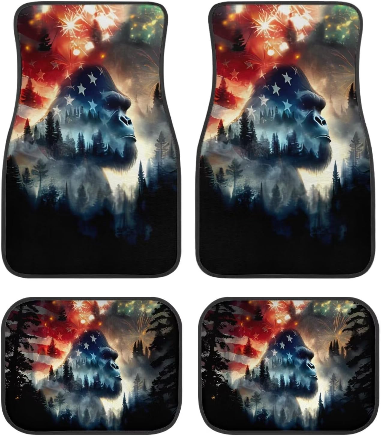 Car Floor Mats 4 Pcs Bigfoot Forest Auto Interior Accessories Set Anti-Slip Carpets Foot Pads Front & Rear Floor Mat (2 pcs Auto Front Floor Mats, 2 pcs Rear Vehicle Carpet)