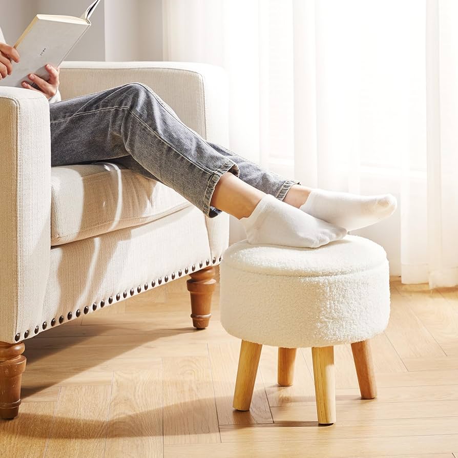 Sedia Velluto IBUYKE Teddy Velluto Rotondo Poggiapiedi Sgabello