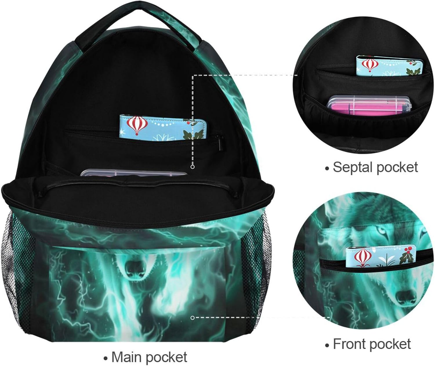 Kcldeci Wolf Backpack Fire Wolf Kids Backpacks Bookbag School Bags Book Bags Rucksack Travel Daypack Shoulder Bag for Boys Girls