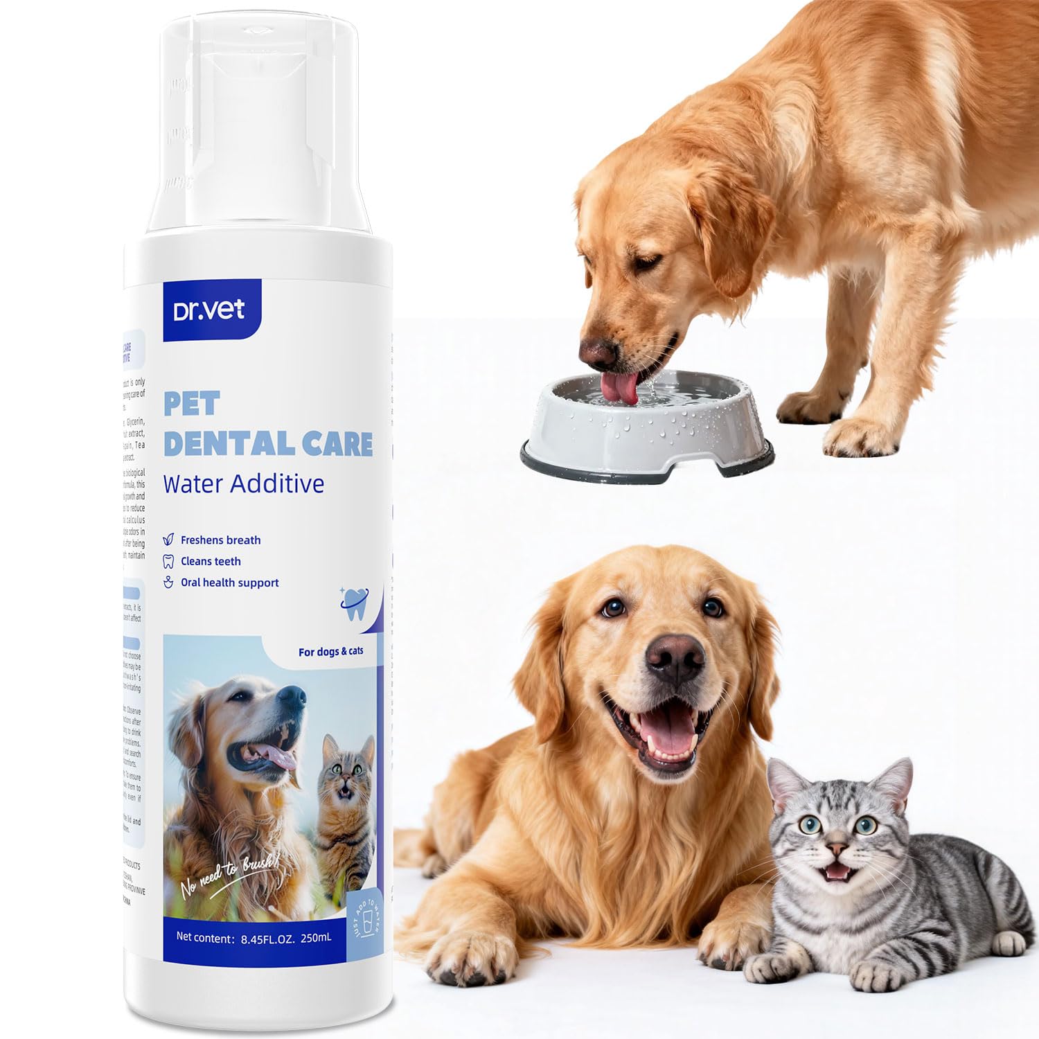 Dog Breath Freshener-Enzymatic Dog Dental Water Additive for Dental Care–Probiotics Prevent Bad Breath, Relieve Gum Redness, Reduce Plaque & Tartar, No Brushing Needed, Safe for Dogs & Cats, 8.45oz
