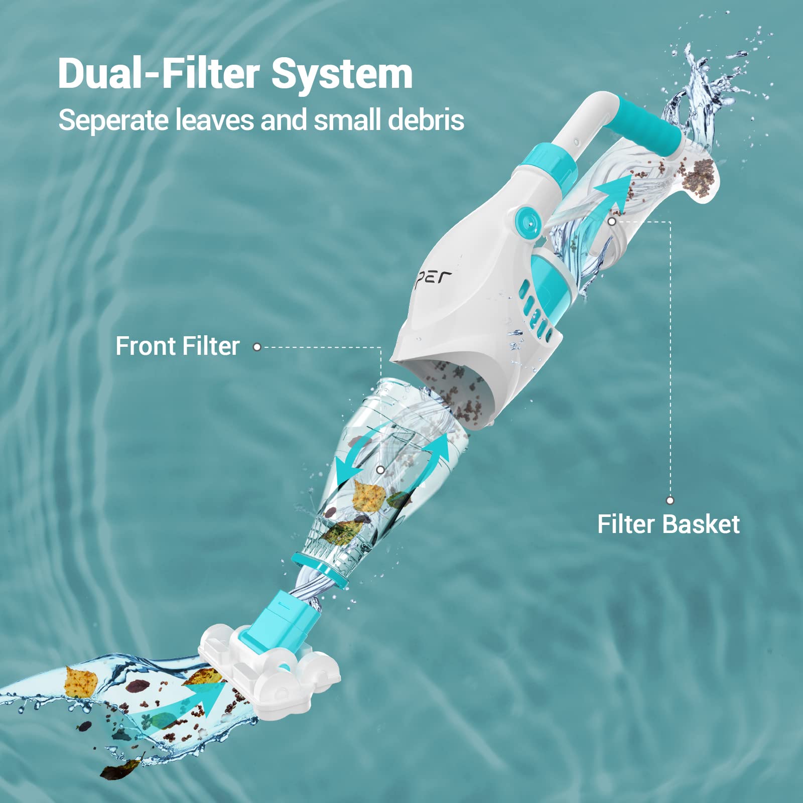 (2023 Upgraded) AIPER Cordless Pool Vacuum, Handheld Rechargeable Pool Cleaner for Deep Cleaning, Runs up to 60 Min, Battery Pool Vacuum for Above In-ground Pools, Spas, Hot Tubs, Pools of Waterfall