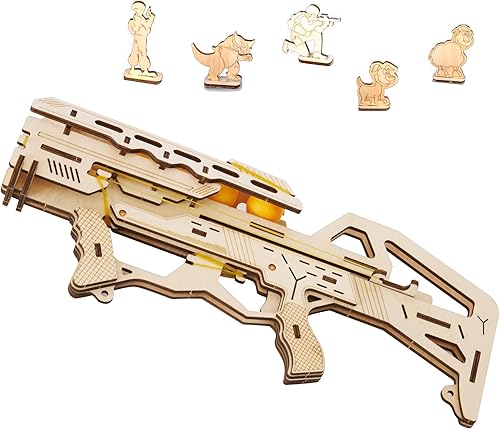 Suerte Rompecabezas de madera 3D con banda de goma para adultos, kits de construcción de modelos para adultos, rompecabezas de asalto, ametralladora
