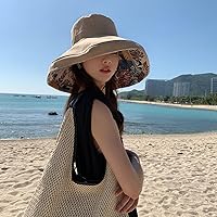 Vista 58 de Sombrero de sol de ala súper ancha para mujer, de algodón, plegable, reversible, con borde con cable, protección UV, verano, playa, viajes, jardín