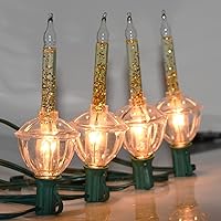 Vista 7 de Juego de luces tradicionales tipo burbuja de Navidad y ensartador de 2 paquetes: 7 bombillas transparentes con purpurina dorada para iluminación