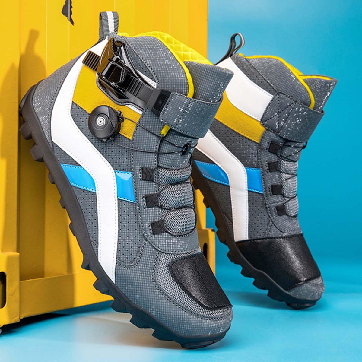 Stivali Moto in Pelle da Uomo, Stivale Touring Impermeabile, Suola in Gomma Piena Scarpe Protettivi da Motociclista Traspirante