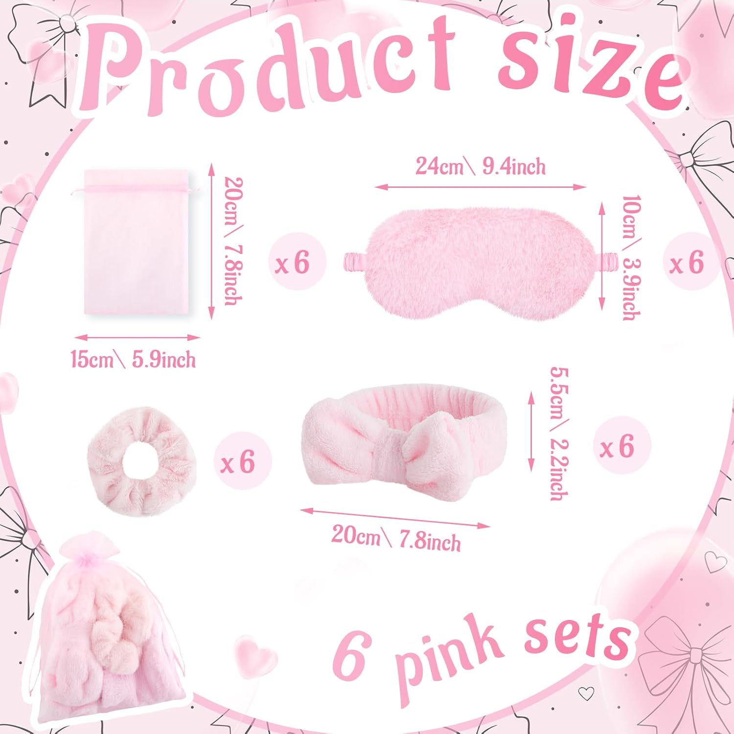 36 Pcs Sleepover Party Supplies for Girls 6 Bow Print Throw Blanket 6 Spa Headband 6 Heart Pillow 6 Scrunchies 6 Sleep Eye Mask 6 Organza Bag for Spa Birthday Slumber Party Favors Supplies
