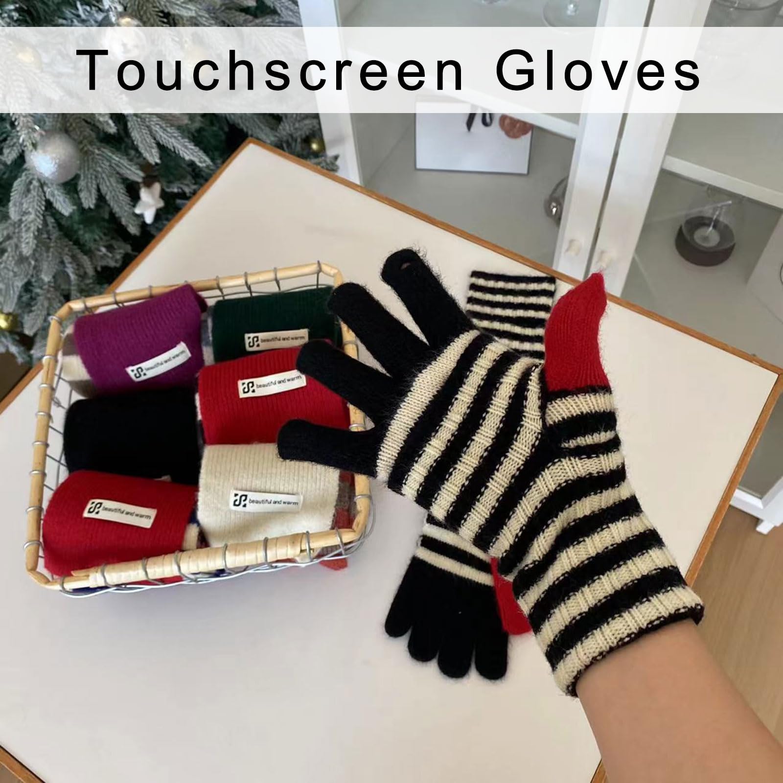 YYYEYUAN Long Gloves, Trendy Warm Thermal Gloves, Knitted Stylish Gloves with Touchable Screen Function, for Cold Weather Winter Cycling Skiing