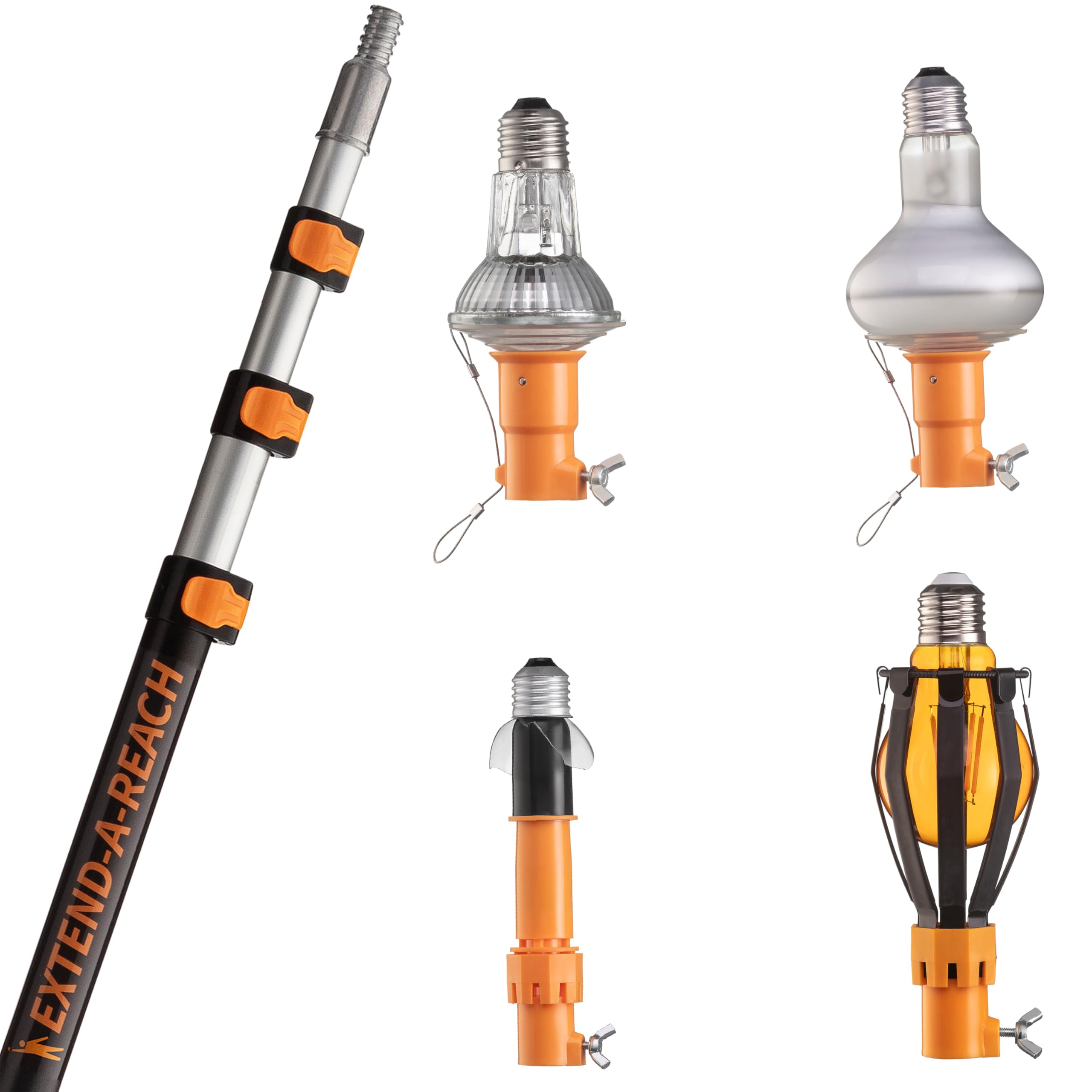 4-12 ft Telescopic Light Bulb Changer for High Ceilings // Light Bulb Remover Tool High Ceilings Kit with Suction Cups, Basket and Microfiber Cloth // 20ft High Reach Light Bulb Changer with Pole