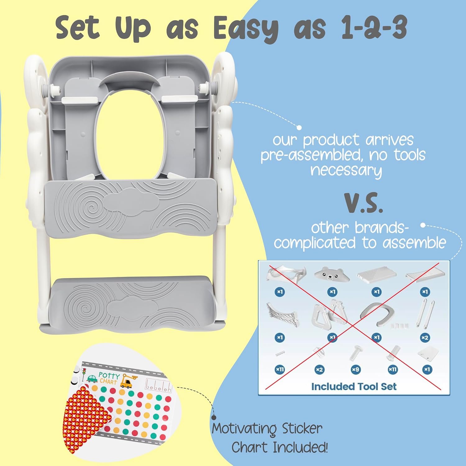 bebeleh Musical & Sound - Vasino per bambini con scaletta, pieghevole e regolabile, sedile WC pre-assemblato con musica e suoni, paraspruzzi e gradini antiscivolo, colore: blu