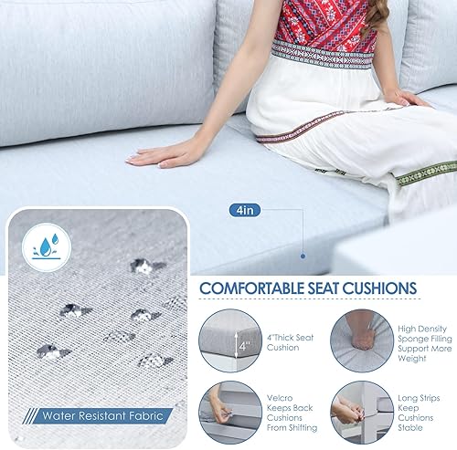 Miniatura 8 de NICESOUL 7 Piece White Powder-Coated Aluminum Patio Furniture with Fire Pit Table, 29 Inch Extra Wide Outdoor Sectional Sofa for 6, High-End Heavy