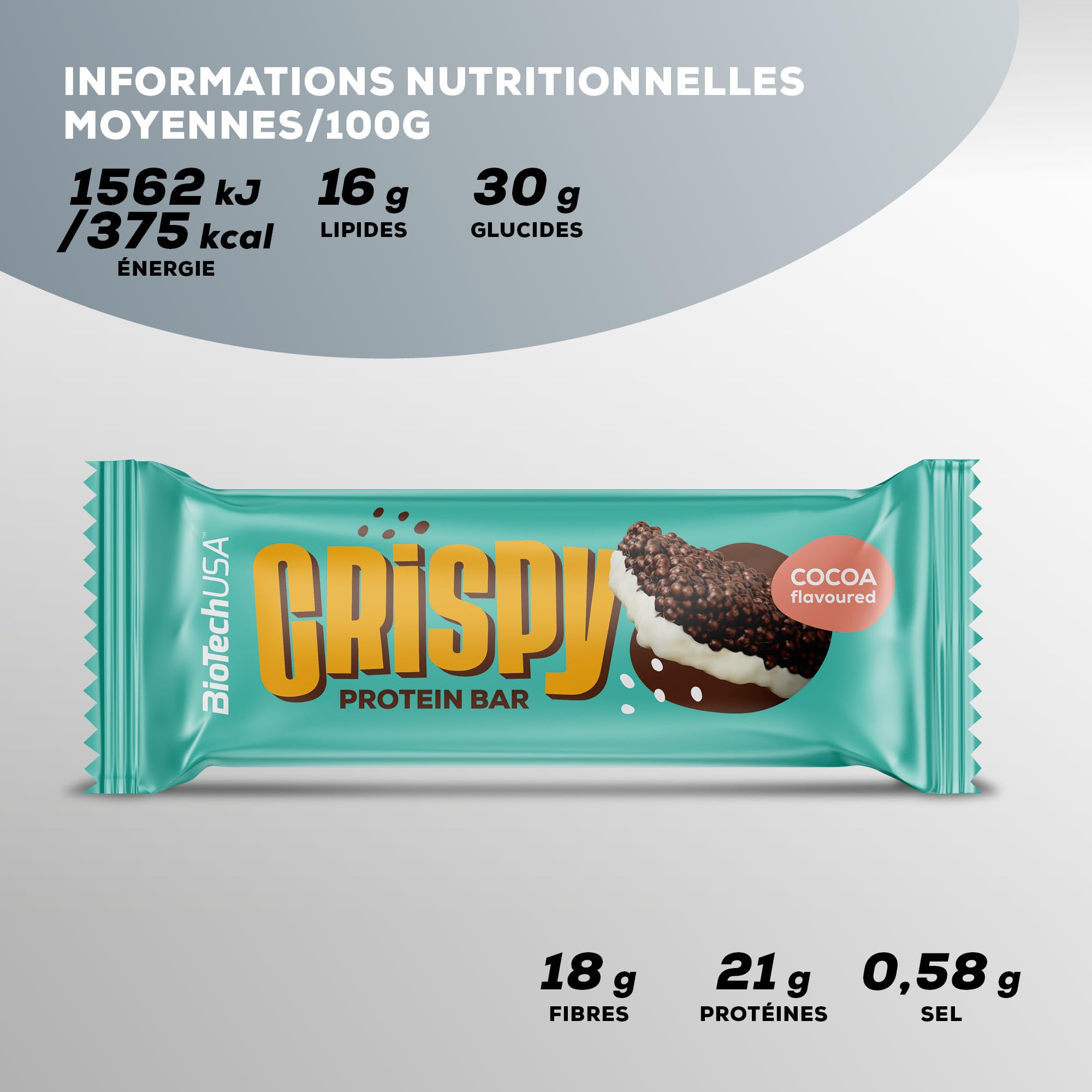 BioTechUSA Crispy Protein Bar | Sucré et croquant | Délice riche en protéines | Soutien énergétique et musculaire en déplacement, 16x40g, Chocolat