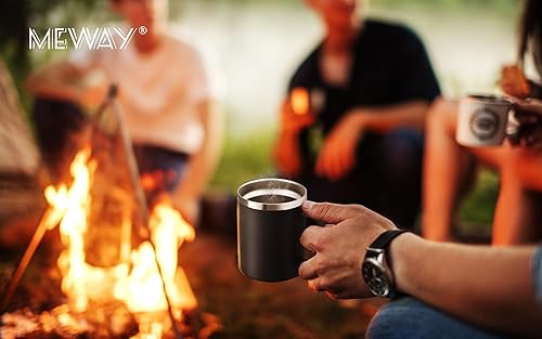 Miniatura 9 de MEWAY Taza de café de 12 onzas con asa, paquete de 2 vasos de viaje aislados de acero inoxidable con tapa deslizante, taza de campamento al vacío de