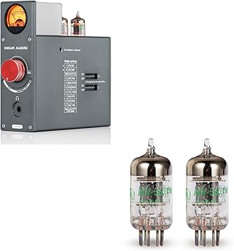 Douk Audio T4 Plus Vacuum Tube Phono Preamp + Matched GE JAN 5654W Tubes Bundle | Vinyl Preamp & Tube Upgrade Kit with VU Meter & Headphone Amp