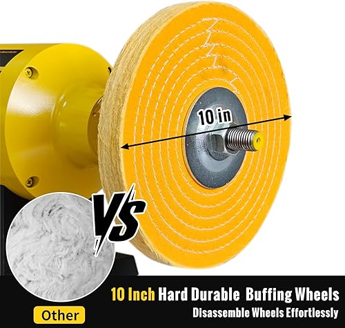 Miniatura 3 de Pulidora de banco de 10 pulgadas, máquina pulidora eléctrica de doble velocidad de 17503450 RPM con hierro fundido resistente a base de joyería,