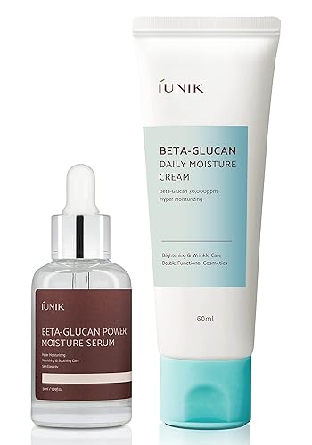 IUNIK Beta-Glucan Power - Kit de suero de humedad profunda y crema facial  Hidratación intensa, extractos de levadura de hongos  Para todo tipo de