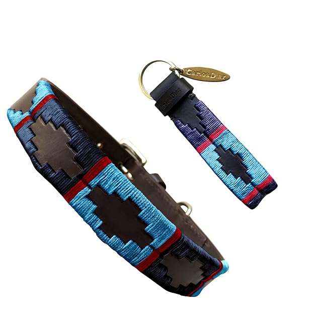 Carlos Diaz Collar de Perro Premium Bordado y Encerado Estilo Polo de Cuero Genuino XS