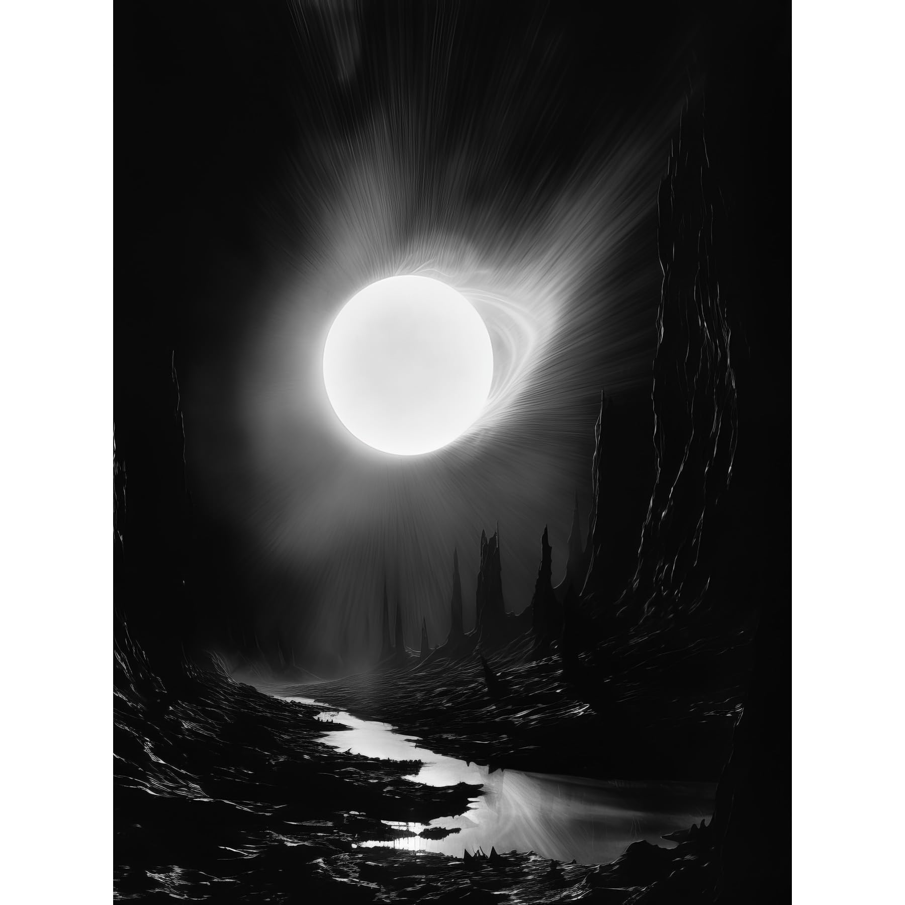 Artery8 Wall Art Print - Solar Flares - Fantasy Landscape Poster - W18" x H24" - Grey