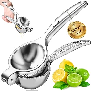 Vakoo Lemon Squeezer - Heavy-Duty, Rust-Resistant Metal Manual Citrus Juicer for Lemon & Lime, Effortless Press - Silver