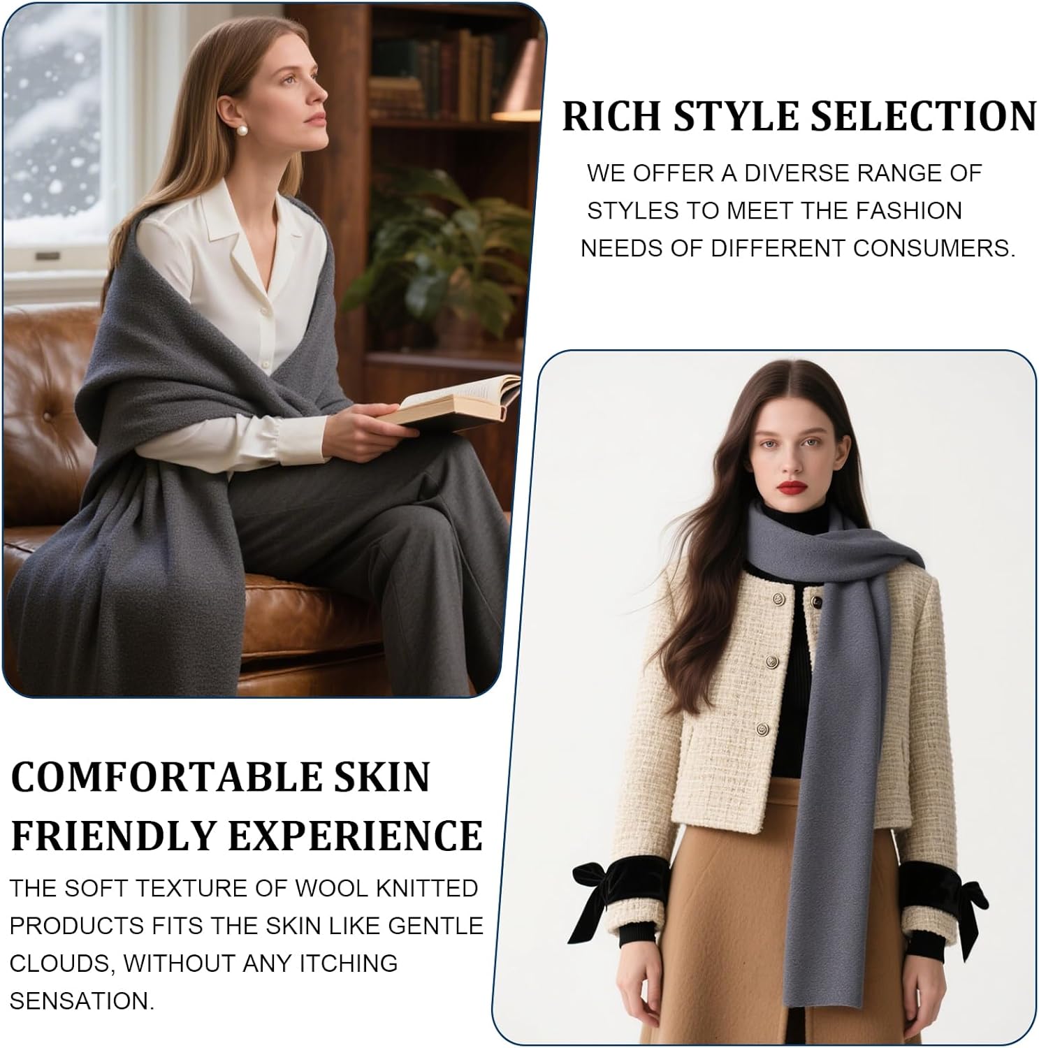 Wool Winter Scarf for Women, Men's Scarves Solid Warm Cold Weather Wraps