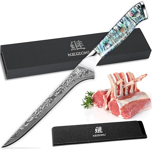 KEIZOKU Cuchillo de corte profesional japonés de 6 pulgadas, diseño de martillo forjado de acero de Damasco 10Cr15MOV y mango de concha de abulón