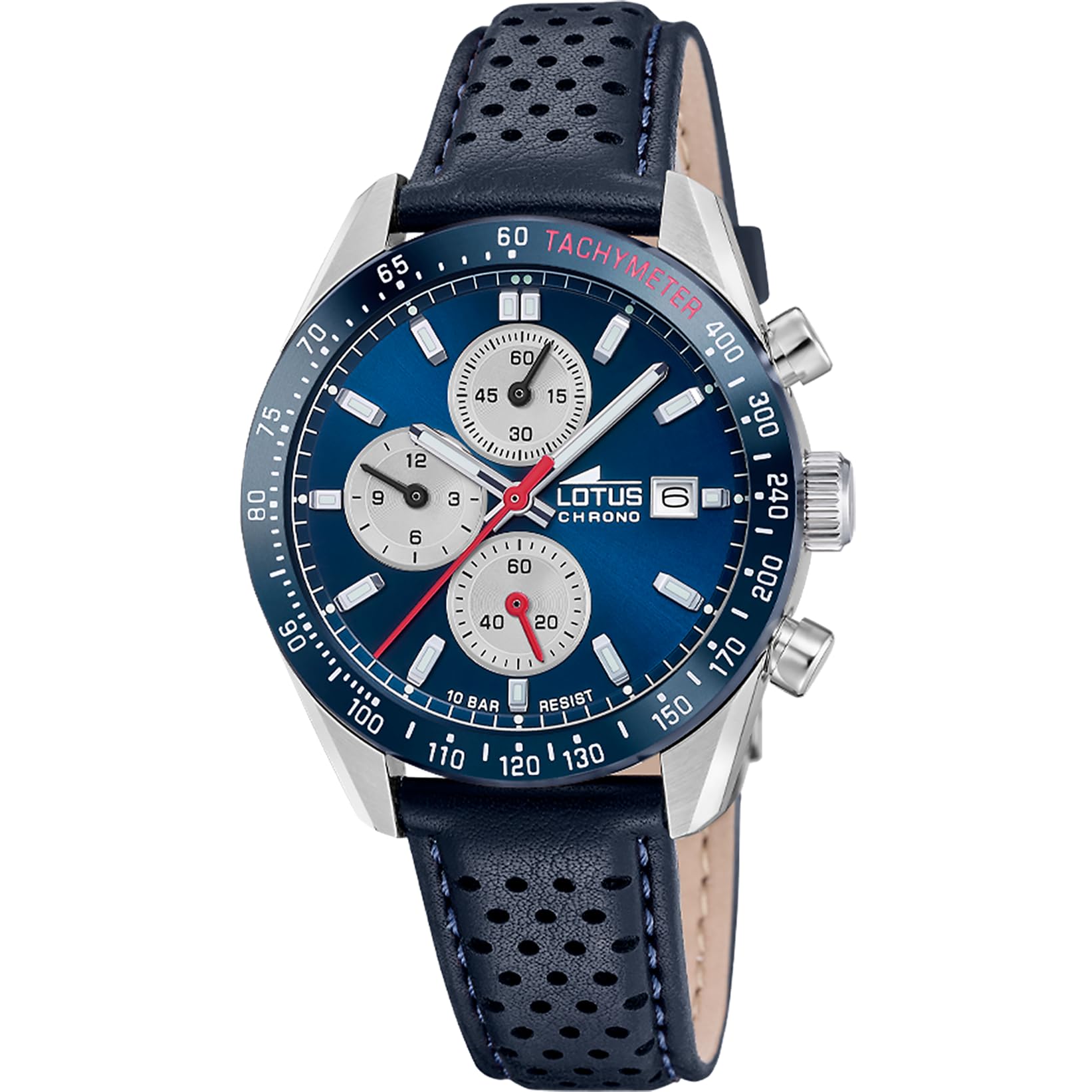 LOTUS Reloj Hombre Analógico de Acero Inoxidable y Cuero Azul